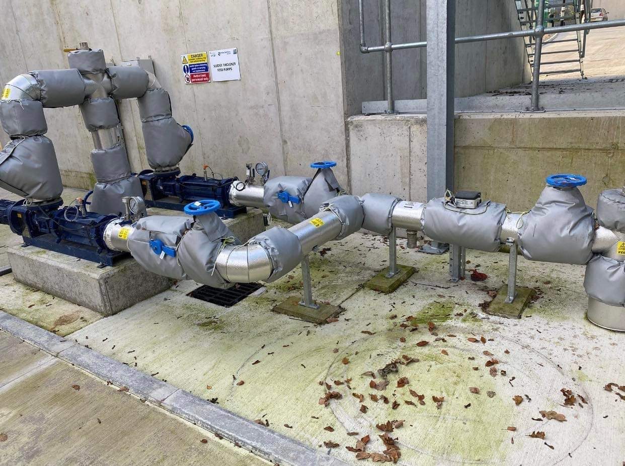 Insulated stainless steel pipework at a water treatment plant