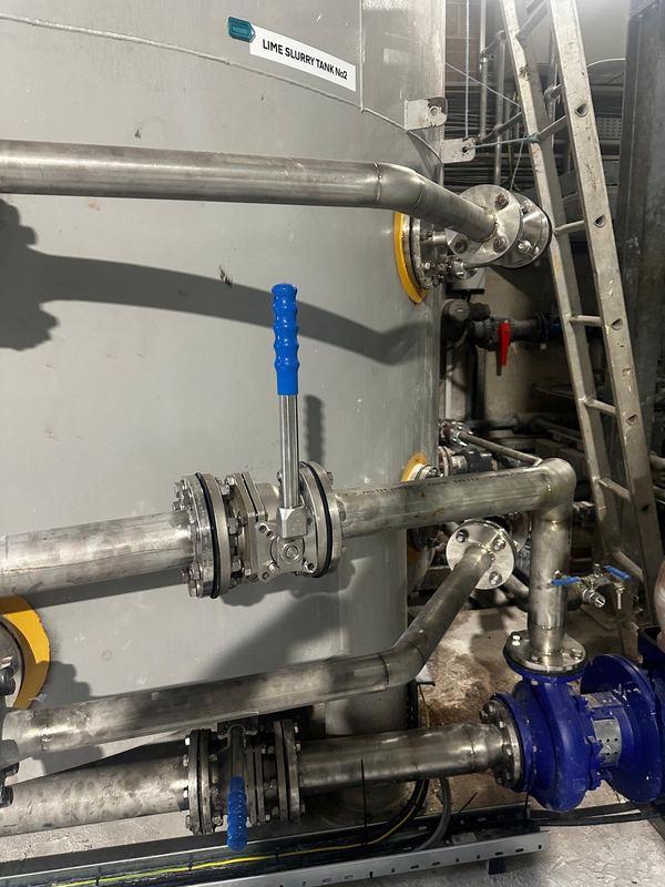 Detail of stainless steel lime induction pipework at Drumaroad WTW