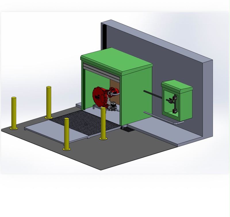 Design model of GRP PAC dosing kiosk with electric roller shutter door by Liberty Water