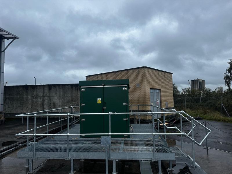 Stainless steel pipe runs with engineered supports at Killyclougher