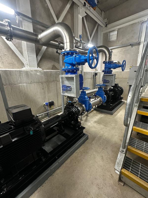 Flanged stainless steel pipework connections at Killyclougher